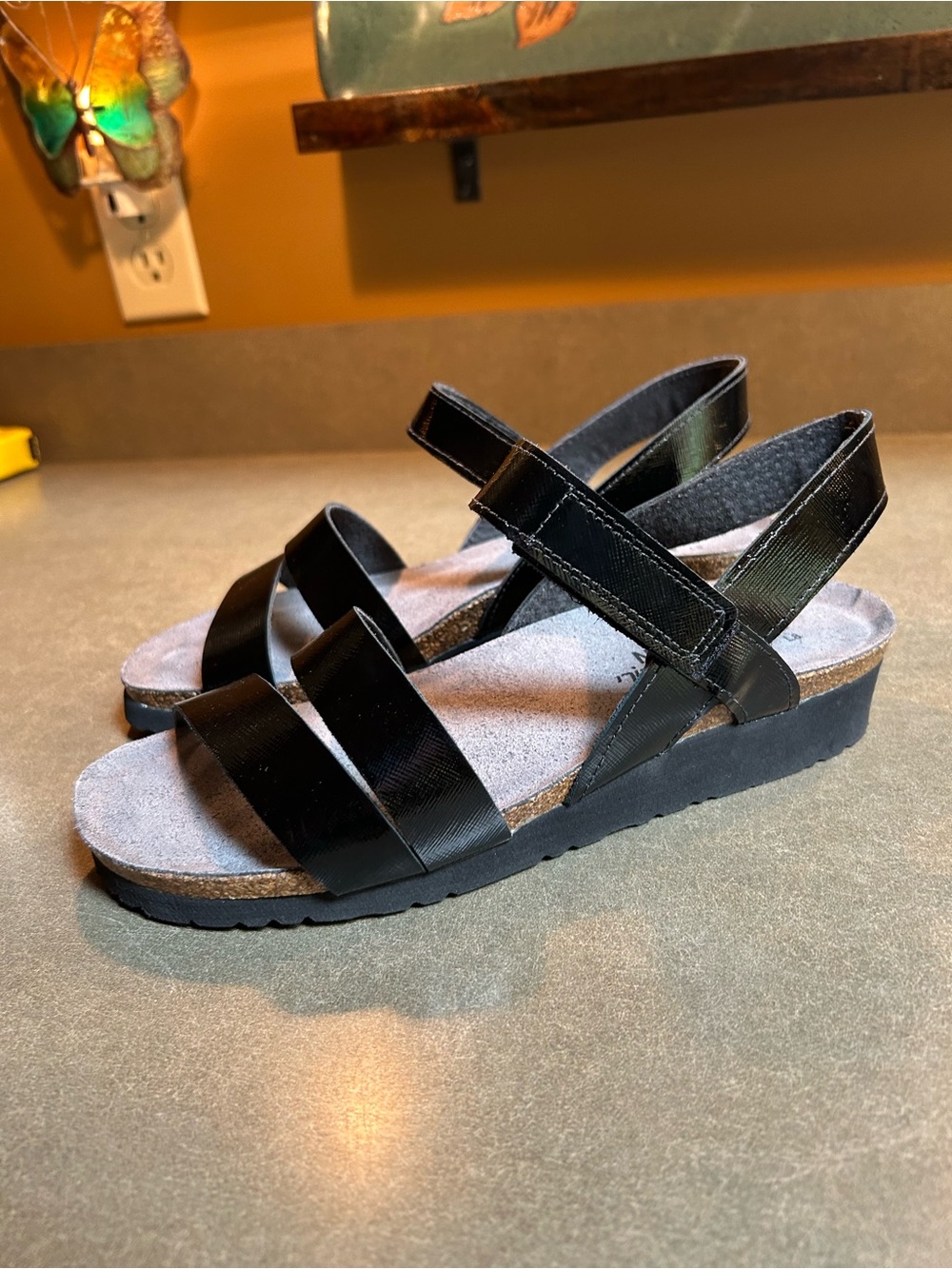Naot Black Patent Slingback Kayla Sandals